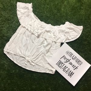 Crinkle gauze tie front off shoulder blouse XL